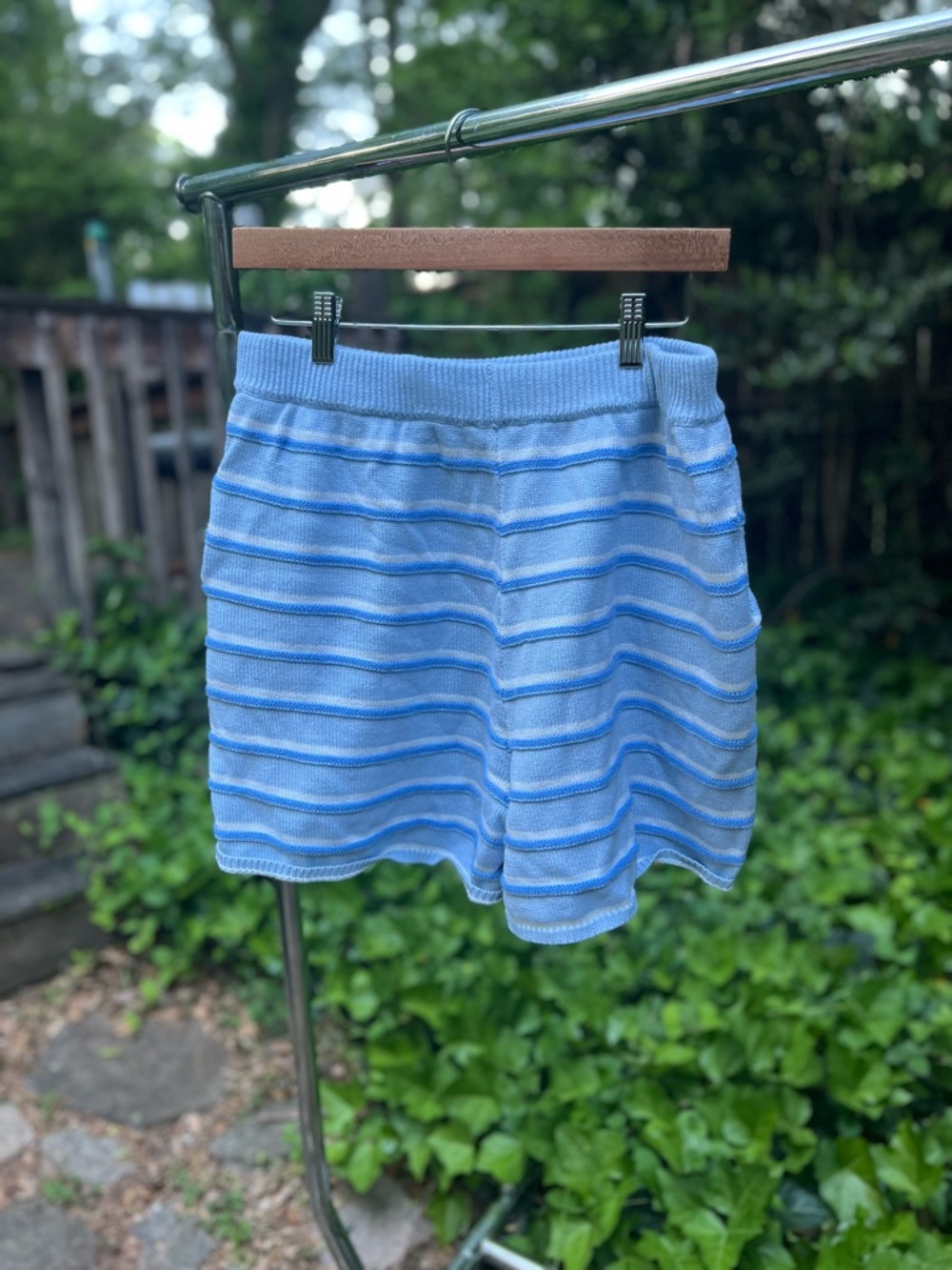 Light Blue Striped Knit Women's Shorts